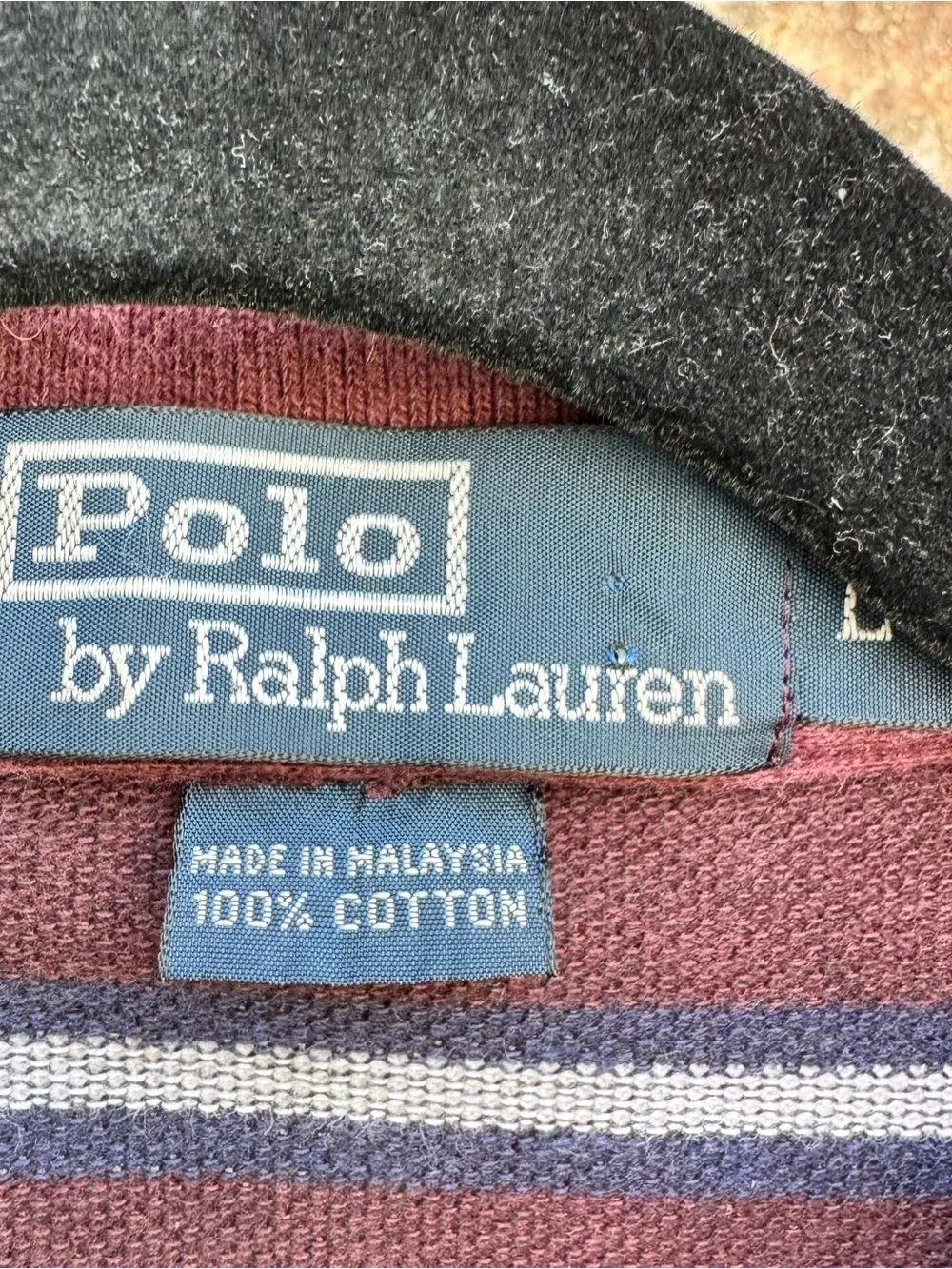 Ralph Lauren Men’s Burgundy Polo with Navy and White Stripes
